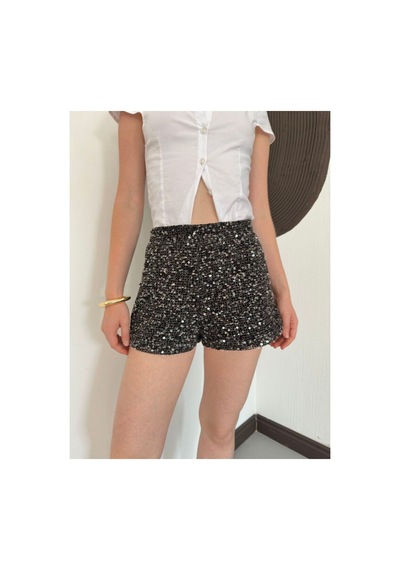 Verymoda Pullu File Şort D3133 Siyah