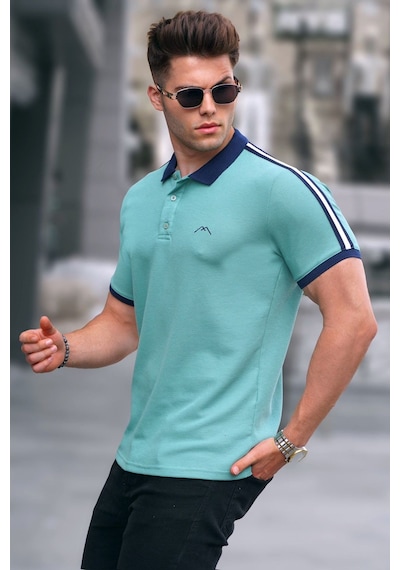 Madmext Mint Yeşili Kol Şeritli Polo Yaka Tişört 5888 Mint Yeşili
