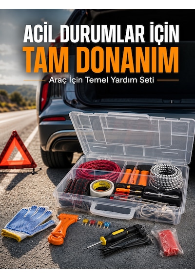 27 Parça Profesyonel Oto Acil Durum Ve Araç Yardım Ekipman Seti Taşıma Kutulu - Lisinya