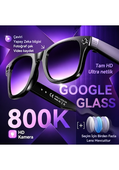 W610 Aı Akıllı Kamera Gözlüğü 4k Wifi Bluetooth 5.3 Sony 8mp Kamera, Gpt Destekli Sesli Asistan, Fotoğraf & Video Çekimi Siyah