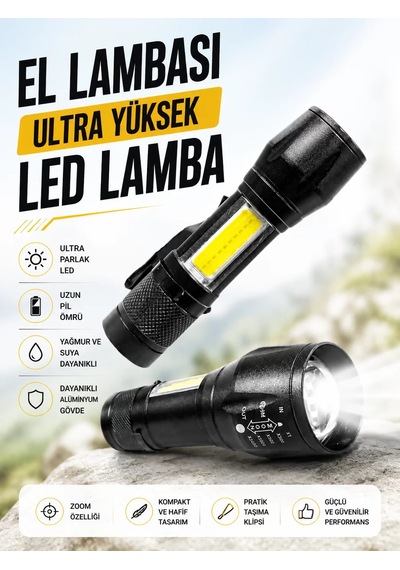 Northcity Hs-41 Ultra Yüksek Led Lamba Şarjlı Sellektör Işıldak - 4 Mod, 100.000 Saat Ömür