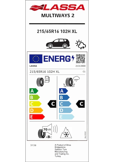 Lassa 215/65R16 102H XL Multiways 2 Dört Mevsim Lastiği 2026