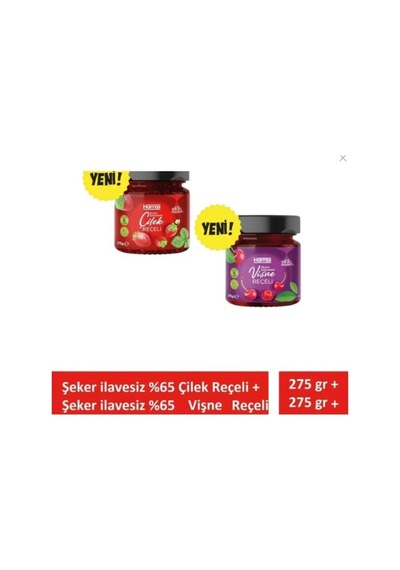 Şeker İlavesiz Çilek Vişne Reçeli Ekstra Geleneksel 2 Adet X 275 Gr
