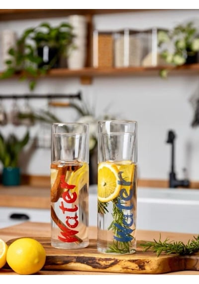 Water Borosilikat Bardaklı Cam Baş Ucu Sürahisi 650 Ml - Kırmızı