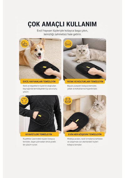 Kedi Köpek Tüy Toplayıcı Eldiven Çift Taraflı Statik Tüy Temizleme Halı Koltuk Xl Boy Diğer