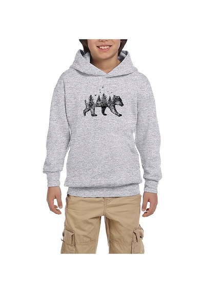 Zepplin Giyim Bear Forest Siyah Çocuk Kapşonlu Sweatshirt Siyah