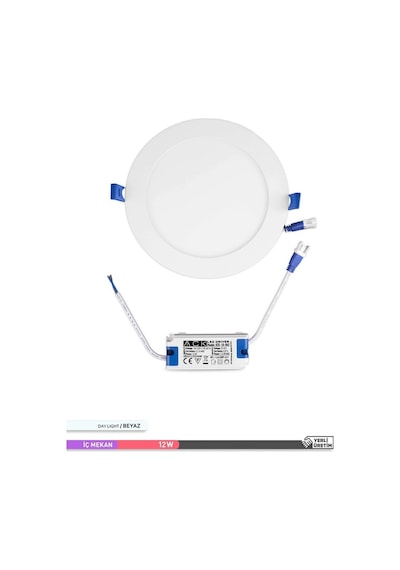 Ack Sıva Altı Yuvarlak Led Panel Armatür Beyaz Gövde 6500k Beyaz Işık 12w