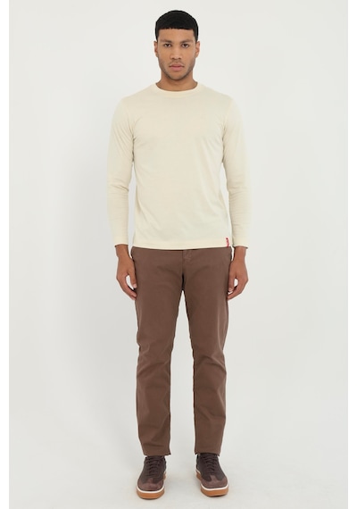 Dufy Bej Basic O Yaka Erkek Uzun Kollu T-shirt-25485