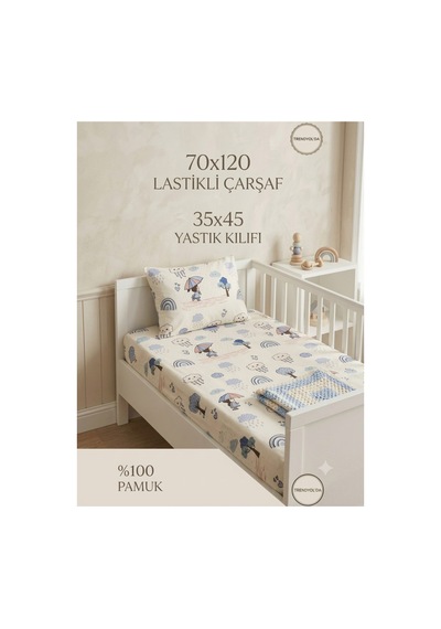 %100 Pamuk Bebek Lastikli Çarşaf Ve Yastık Kılıfı Takımı - Yağmur Ve Gökkuşağı Desenli 70x120 Cm Beyaz - 904891162 %100 Pamuk Bebek Lastikli Çarşaf Ve Yastık Kılıfı Takımı - Yağmur Ve Gökkuşağı Desenli 70x120 Cm Beyaz - 904891162