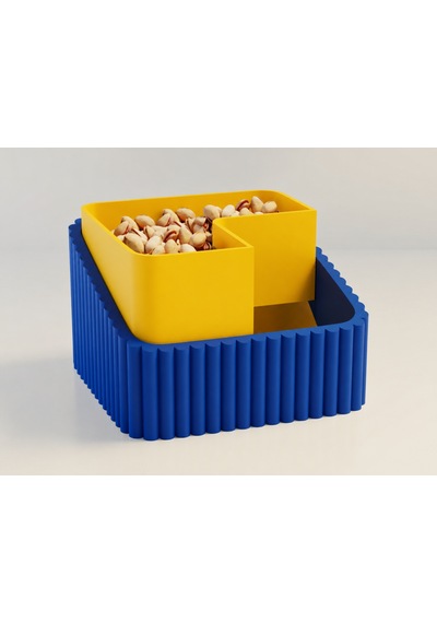3d Baskı Fıstık Kasesi - Çift Hazneli Kabuk Ayırıcı Sunum Kasesi - Mavi Sarı