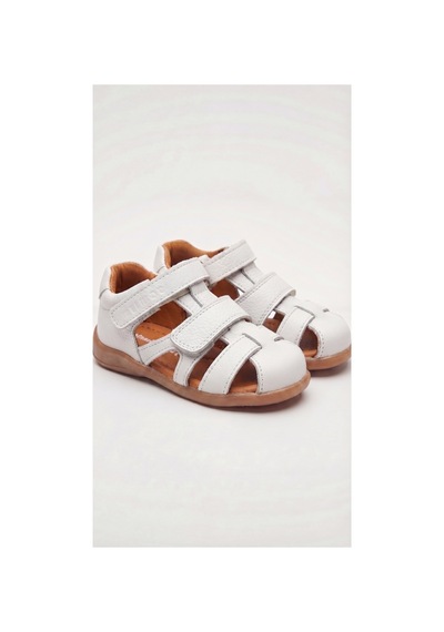 Pufien Çocuk Hakiki Deri Sandalet, Ortopedik Tabanlı, Kaydırmaz Kauçuk Taban, Cırt Cırtlı Unisex Premium Beyaz