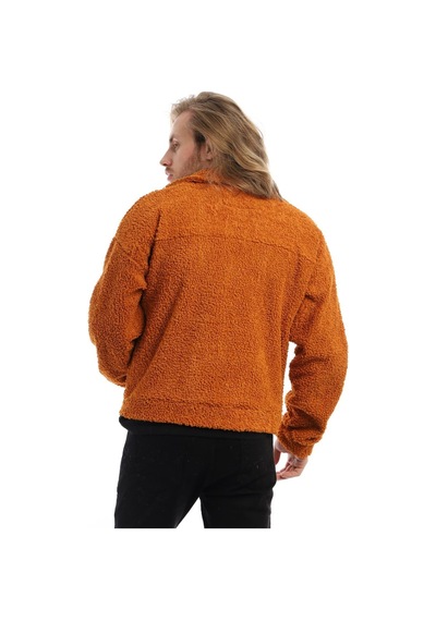 Polostate Erkek Kıvırçık Peluş Cıt Cıt Kapamalı Ceket Tarçın