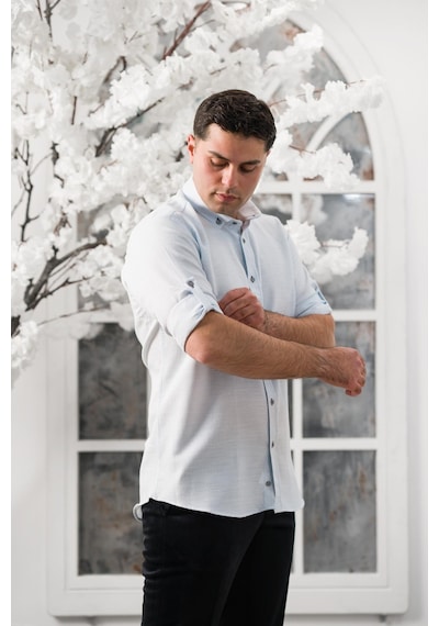 Advante Slimfit Katlamalı Kol Hasırlı Armürlü Yaka Düğmeli Erkek Gömlek 001