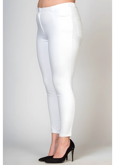 Hanezza Full Likralı Nakışlı Keten Pantolon Beyaz - 4035121 Beyaz