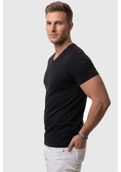 Rizzup Erkek Siyah Slim Fit %90 Pamuk V Yaka Likralı Yumuşak Dokulu Basic Tişört 1801165