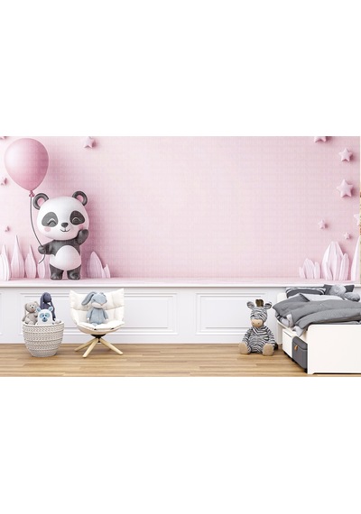 Pembe Balonlu Panda Çocuk Odası Poster Duvar Kağıdı