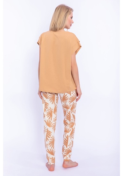 Arnetta Yaprak Desenli Camel Kadın Slim Fit Takım 5274-28908 Camel