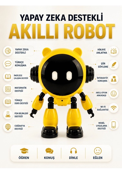 Yapay Zeka Robotu Çocuklar İçin 40 Dil Destekli Konuşan Eğitici Akıllı Robot Tkndy-bsva4969 Belirtilmemiş