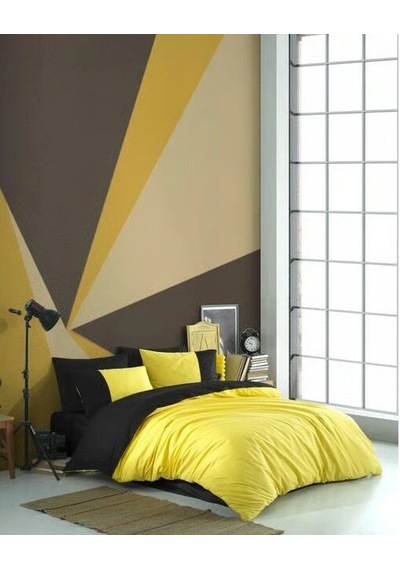 Kingsize Poplin Nevresim Diamond Sarı Siyah