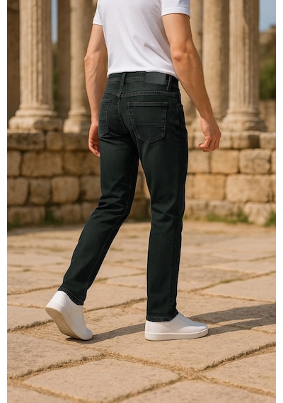 Cedy Denim Xcedy Premium Yüksek Kalite Erkek Klasik 5 Cep Yüksek Bel Regularfit Esnek Boru Paça Pantolon Koyu Yeşil