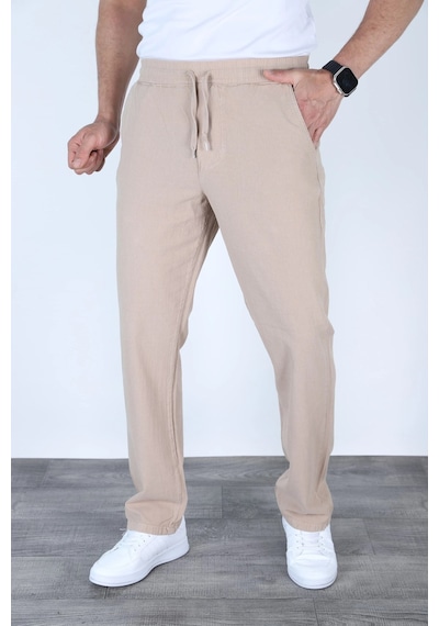 Myrab Denim Baggy Keten Pantolon Jogger Çağla Yeşili Bej