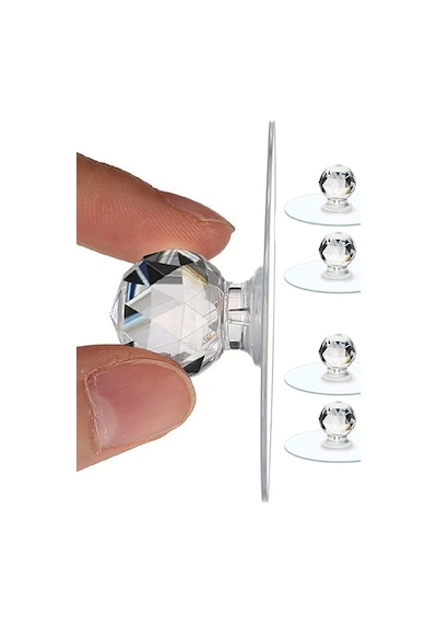 8li Kristal Klozet Kapağı Çekmece Tutacak Mini Şirin Kristal Tutacak Kulp Set 8li Beyaz