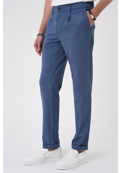 Efor Comfort Fit Beli Lastikli Pileli İndigo Jogger Pantolon P 1182 İndigo