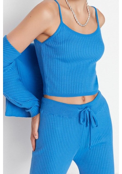 Ersefa Tarz Kadın Modern Moda Normal Bel Geniş Paça V Yaka Fitillli Bluz mavi Ersefa Tarz Kadın Modern Moda Normal Bel Geniş Paça V Yaka Fitillli Bluz mavi