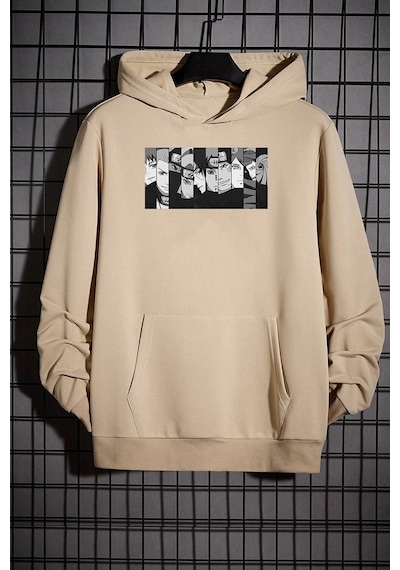 Uyguntarz Unisex Naruto Baskılı Sweatshirt Bej
