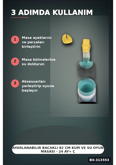 Ayarlanabilir Bacaklı 82 Cm Kum Ve Su Oyun Masası - 24 Ay+ Çocuklar İçin Çift Bölmeli Bx-313553 Çok Renkli Ayarlanabilir Bacaklı 82 Cm Kum Ve Su Oyun Masası - 24 Ay+ Çocuklar İçin Çift Bölmeli Bx-313553 Çok Renkli