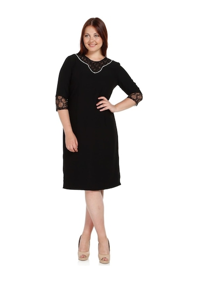Nidya Moda Büyük Beden Dantel Kombin Elbise-4083S Siyah