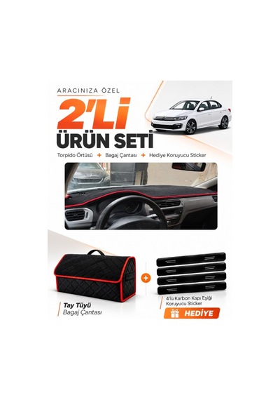 E-biz Citroen C-elysee 2012-2022 Uyumlu Torpido Örtüsü + Tay Tüyü Çanta - Siyah-kırmızı - Cı009