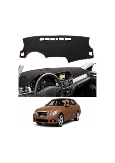Mercedes-benz - E-serisi W212 2009-2016 Uyumlu Torpido Koruma Kılıfı - Kahverengi Şeritli