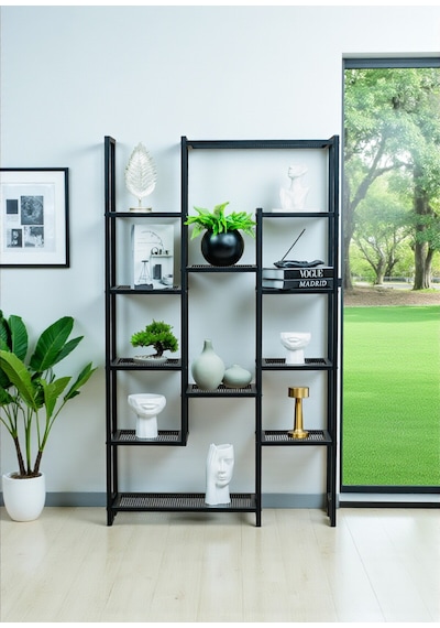 Dekoratif Siyah Metal Kitaplık 12 Raflı Ünite Çok Amaçlı Stand Salon Ve Çalışma Odası Düzenleyici Siyah Dekoratif Siyah Metal Kitaplık 12 Raflı Ünite Çok Amaçlı Stand Salon Ve Çalışma Odası Düzenleyici Siyah