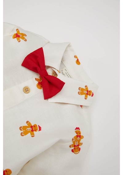 DeFacto Erkek Bebek Yılbaşı Temalı Twill Uzun Kollu Gömlek D6735A524WNER233 Ekru
