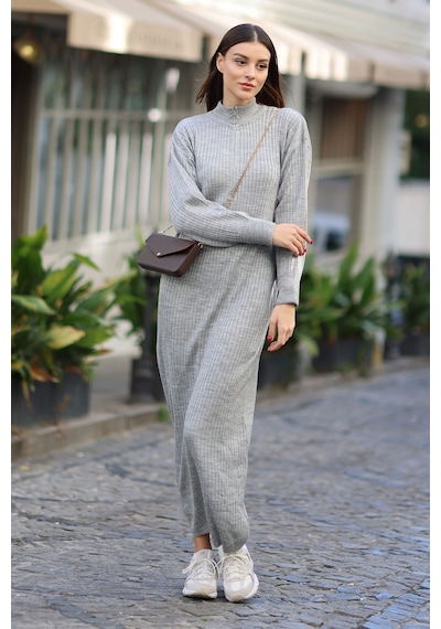 Bigdart 15839 Boydan Triko Elbise Gri 001