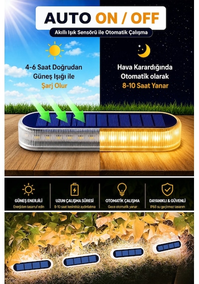 1 Adet Solar Güneş Enerjili Premium Kalite, 30 Led'li Dekoratif Zemin, Bahçe Ve Peyzaj Aydınlatma Ip68 Su Geçirmez, Sarı Işık