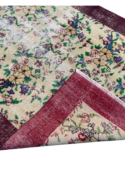 El Dokuması Vintage Eskitme 110x205 Mor Krem İnce Halı Mor