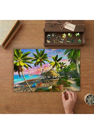 Kıyı - Palmiyeler - Sahil Tasarımı 240 Parça Ahşap Puzzle Ahşap Kutuda Mpy20349