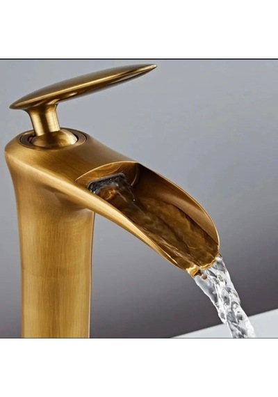 İsaoğlu Yapı Antik Gold Lavabo Bataryası Şelale Musluk Mat Gold Doğal Akışlı Lavabo Musluğu Gold