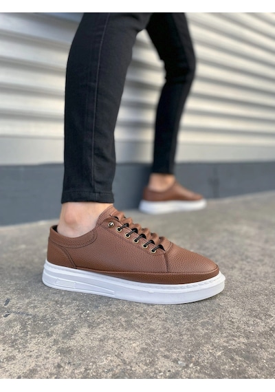 Mevese Emirp Cilt Bağcıklı Erkek Sneaker Günlük Ayakkabı - Taba Beyaz