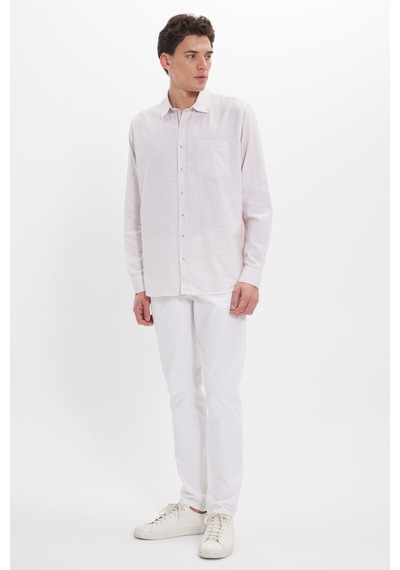 Tudors Erkek Regular Fit Klasik Kesim Oversize %100 Pamuk Keten Doku Bej Gömlek-42663