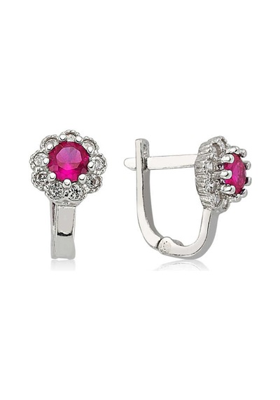 925 Ayar Gümüş Pembe Taşlı Çiçek Küpe