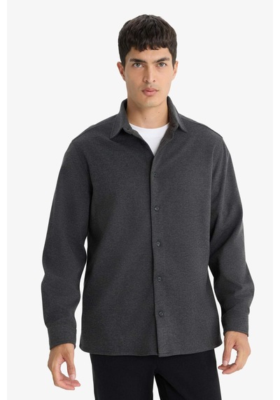 Defacto Regular Fıt Polo Yaka Twill Uzun Kollu Gömlek F0338ax25auar138 Antrasit-ar138