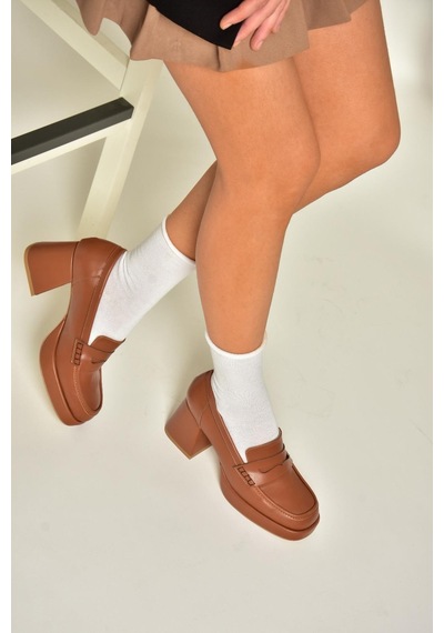 Fox Shoes T569013709 Taba Kalın Topuklu Kadın Ayakkabı Taba