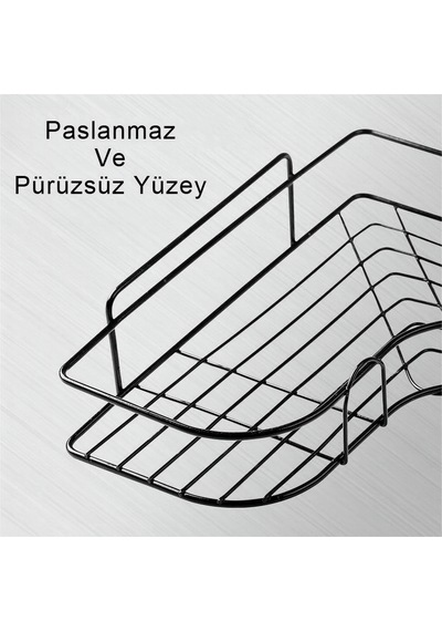 Tekli Geniş Banyo Rafı L Tasarım Banyo Düzenleyici Yapışkanlı Çok Amaçlı Köşe Rafı Organizatör Siyah