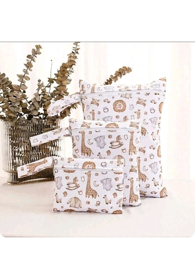 Hayvan Desenli 3'lü Set Organizer Askılı Seyahat Çantası Beyaz