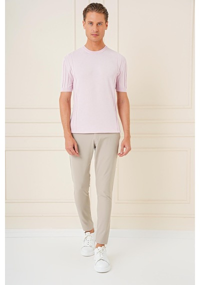 Efor Slim Fit Bisiklet Yaka Kısa Kol Pembe Triko Tr 869 Pembe