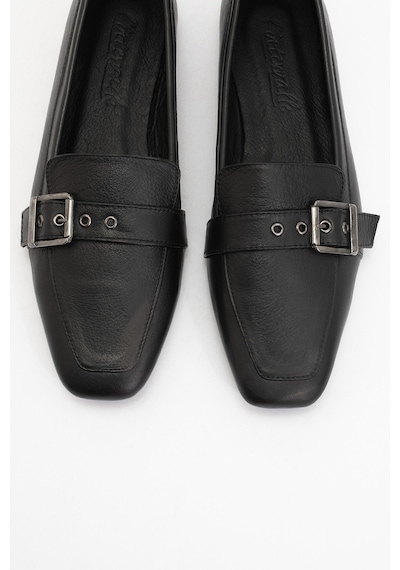Luvishoes Luvi Shoes Perıwınkle Siyah Cilt Hakiki Deri Kemerli Kadın Loafer Ayakkabı SİYAH CİLT
