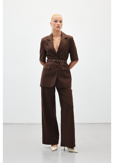 Sateen Bol Paça Keten Pantolon - Kahve-136410 Kahve